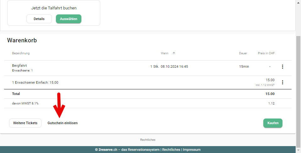 Der Gutschein kann im Warenkorb eingelöst werden