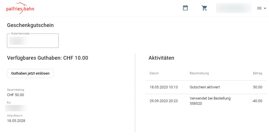Das verfügbare Guthaben ist jederzeit abrufbar