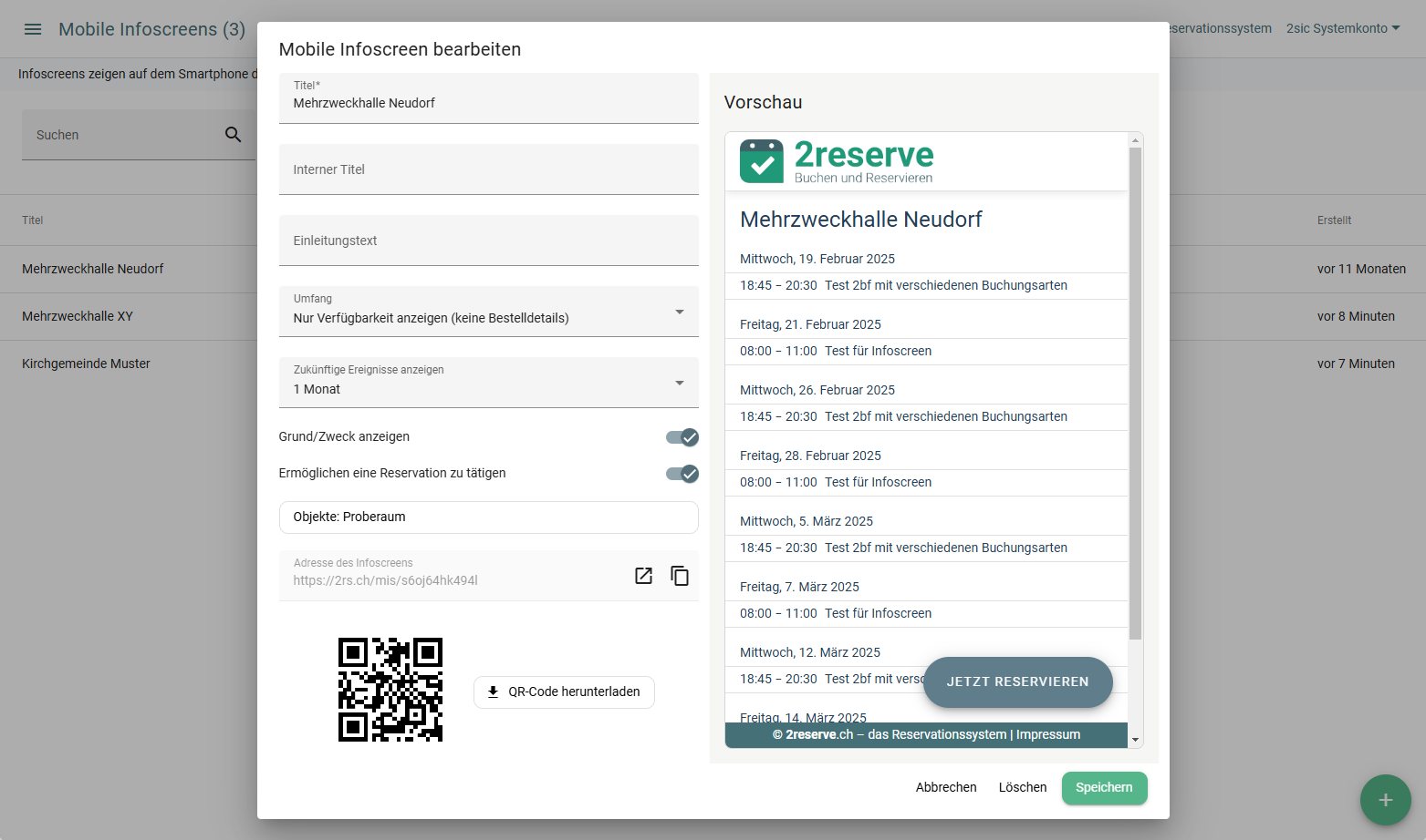 Mobile Infoscreen mit QR-Code