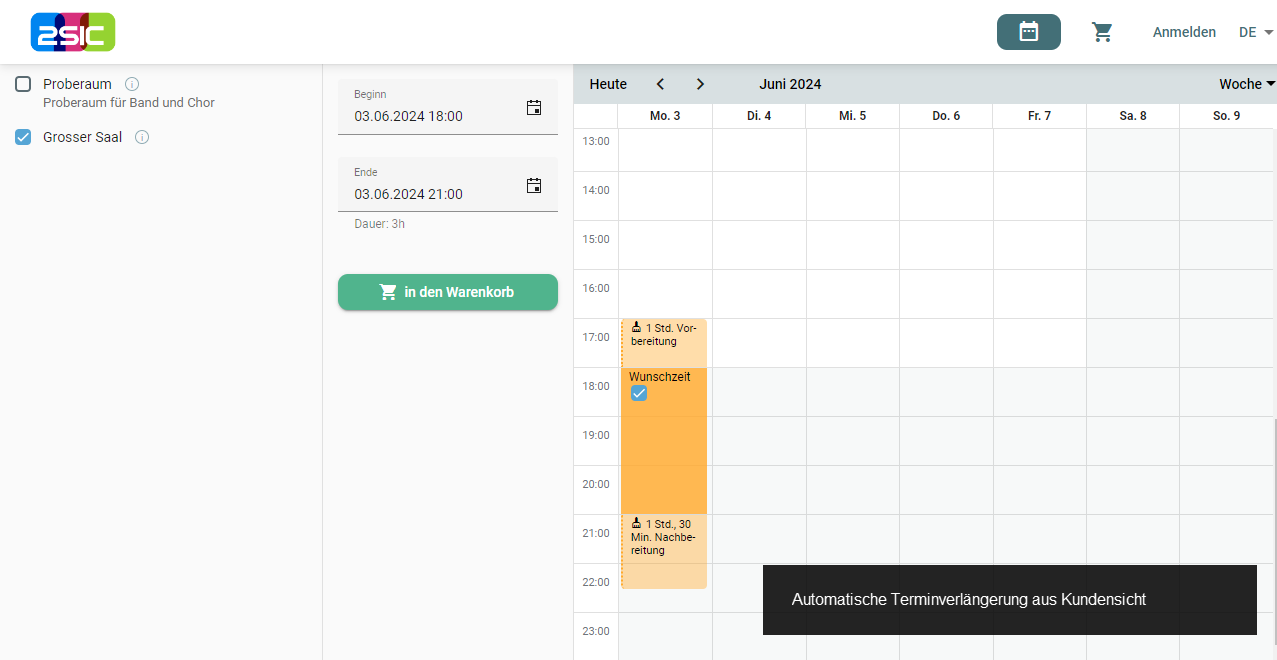 Zeit für Vorbereitung und Nachbereitung wird automatisch dazugebucht