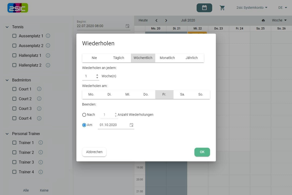 Sportanlagen und Trainer Verfügbarkeit prüfen