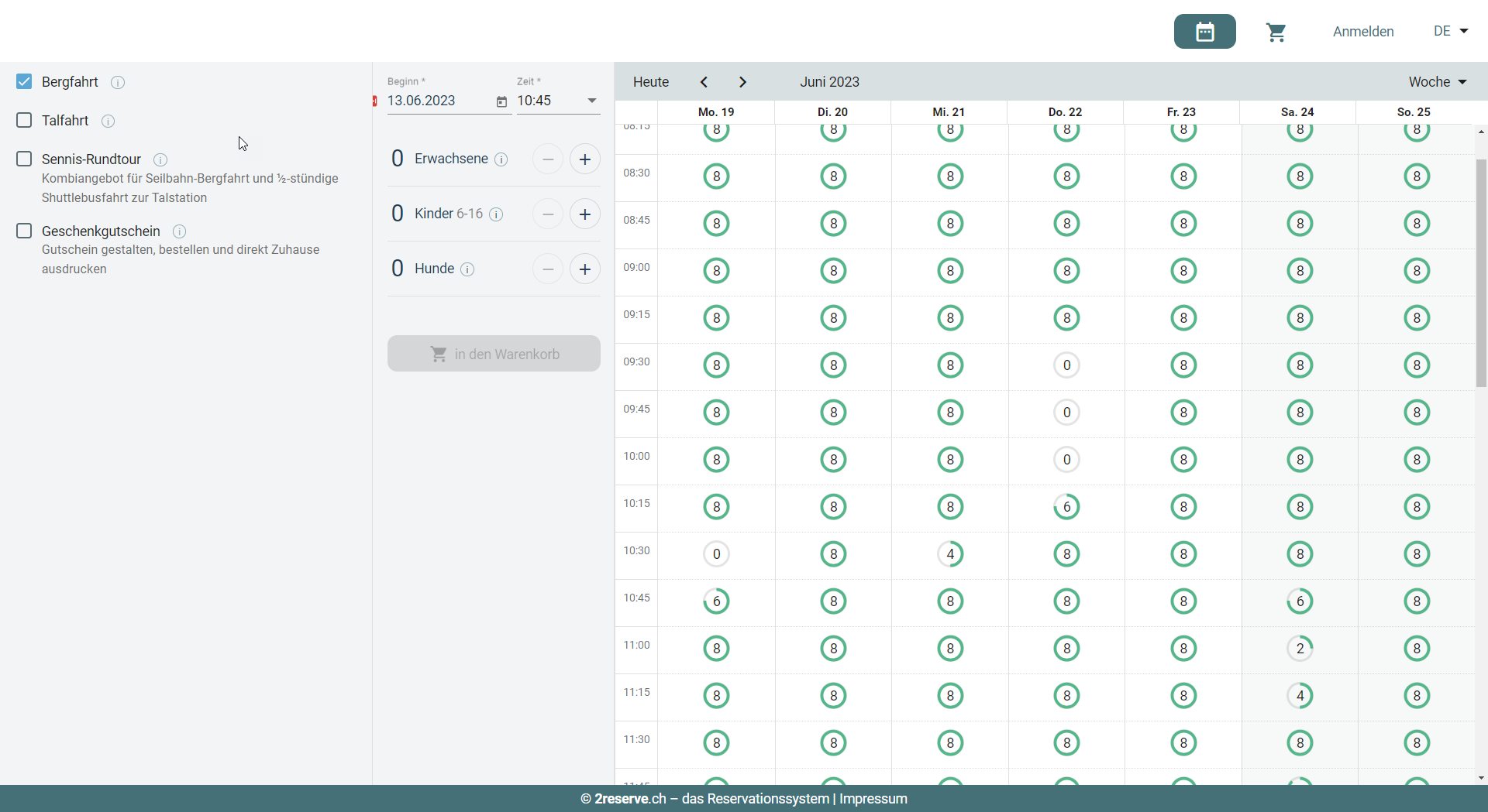 Die freien Plätze sofort ersichtlich