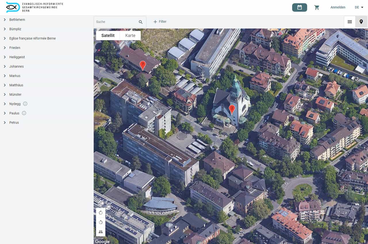 Kirchen Standorte auf Google Maps anzeigen